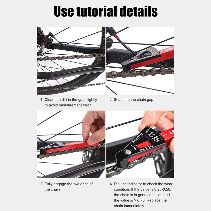 Lebycle MTB Road Bike Chain Wear Indicator Tool Bicycle Chain Gauge (Red)