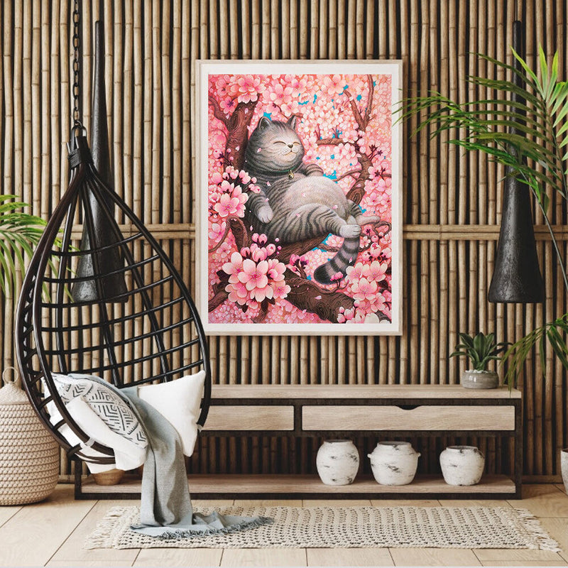 Tree Sleeping Cat Oil Paint By Numbers Kits Canvas Picture Wall Art DIY Craft