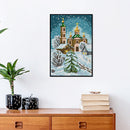 Full Embroidery Print 2 Strands Stamped Cross Stitch DIY Church in Snow 14CT Kit