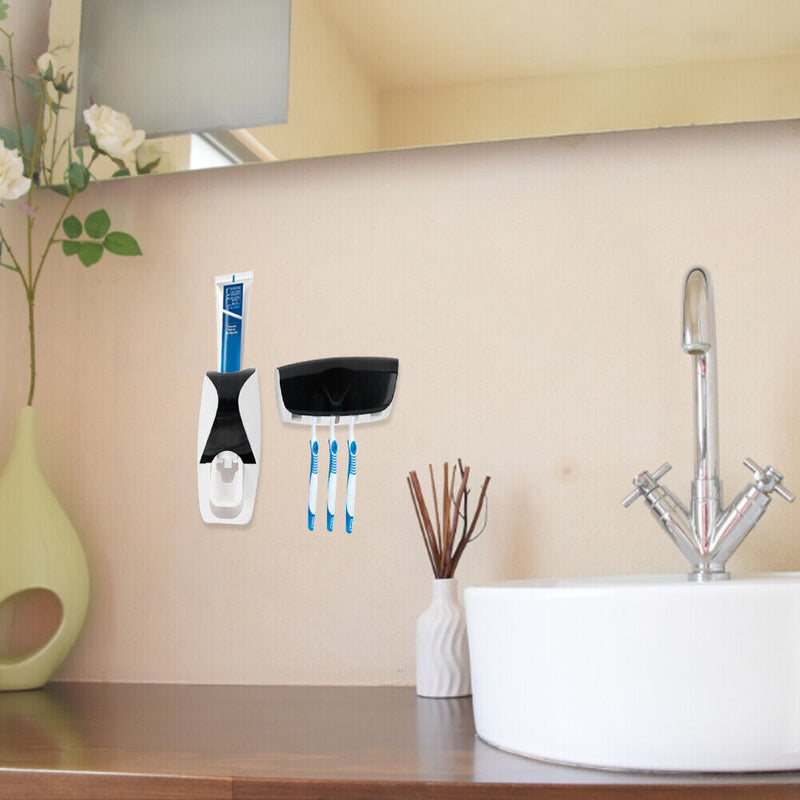 Wall Mounted Toothbrush Holder Bathroom Automatic Toothpaste Dispenser Set