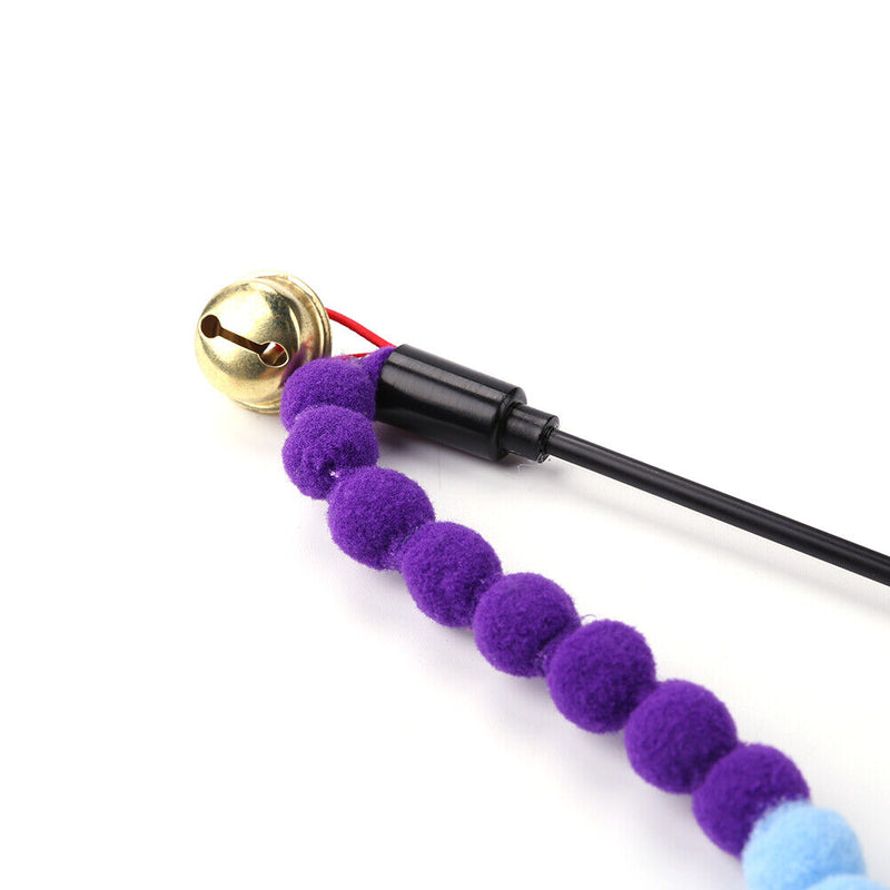 Cat Teasing Stick Colorful Pompom Feather Wand Fun Pet Teaser Rod Toys (04)