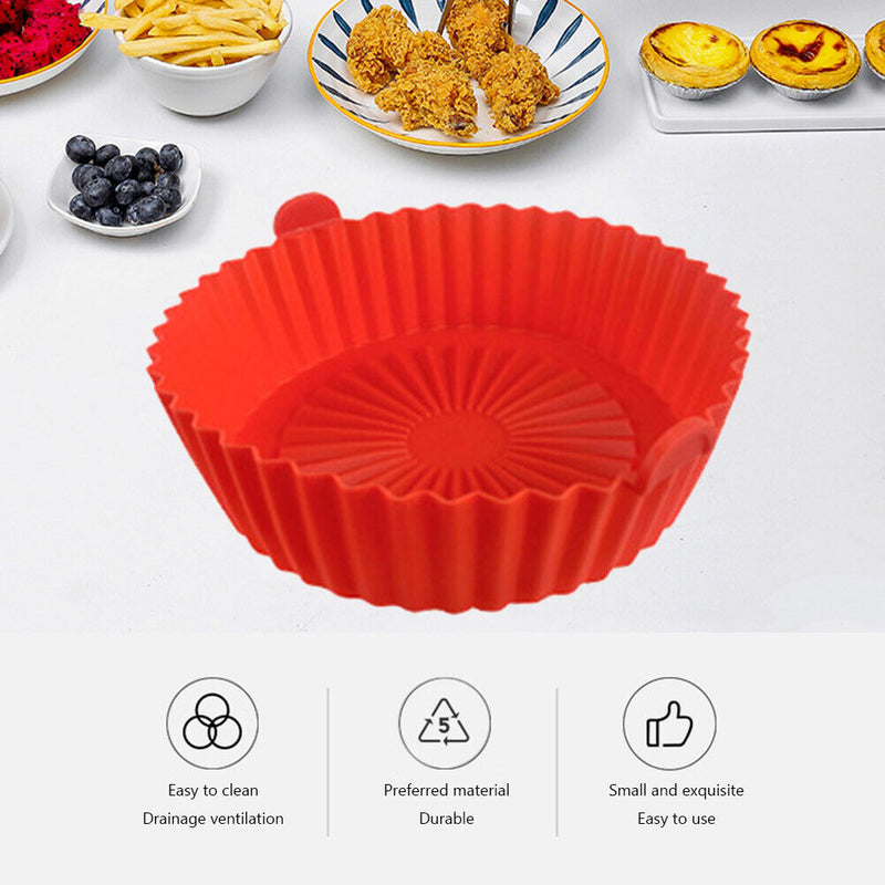 #A Round Air Fryer Liners Reusable Silicone Airfryer Tray Mat Food Safe Access