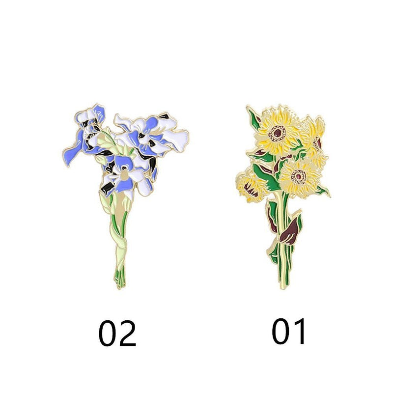 Elegant Vase Design Brooch Sunflower Pin Enamel Badge Costume Jewelry