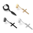Hip Hop Jewelry Stainless Steel Feather Cross Piercing Earrings Punk Ear Studs