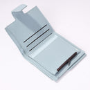 Women Simple Bifold Leather Short Wallet Solid Color Hasp Card Case (Blue)