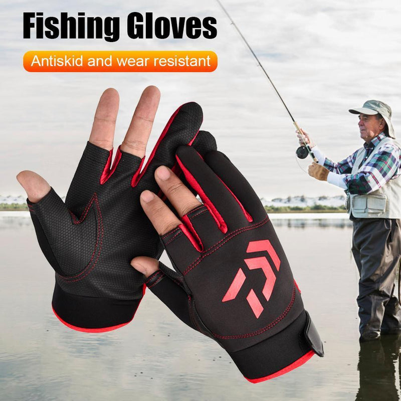3-Finger Cut Unisex Arrow Fishing Glove Non-Brief Angling Gloves (Black Red)