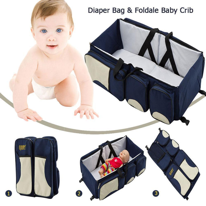 Waterproof Baby Crib Changing Diaper Foldable Mummy Shoulder Bag (Dark Blue