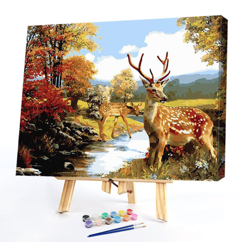 Deer by the Creek Oil Paint By Numbers DIY Canvas Wall Art Picture Craft Decor