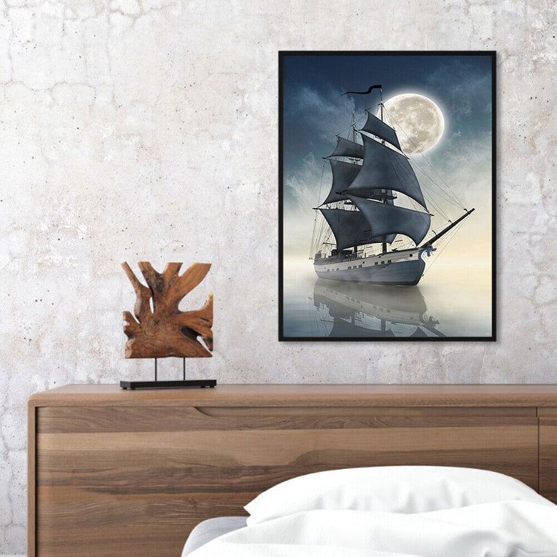 Oil Paint By Numbers Boat Frameless Picture Craft Kit for Home Living Room