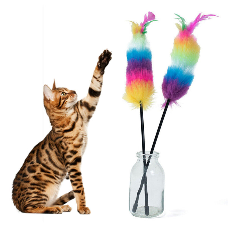 Feather Chaser Wand Funny Entertainment Kitten Cat Teaser Interactive Stick T