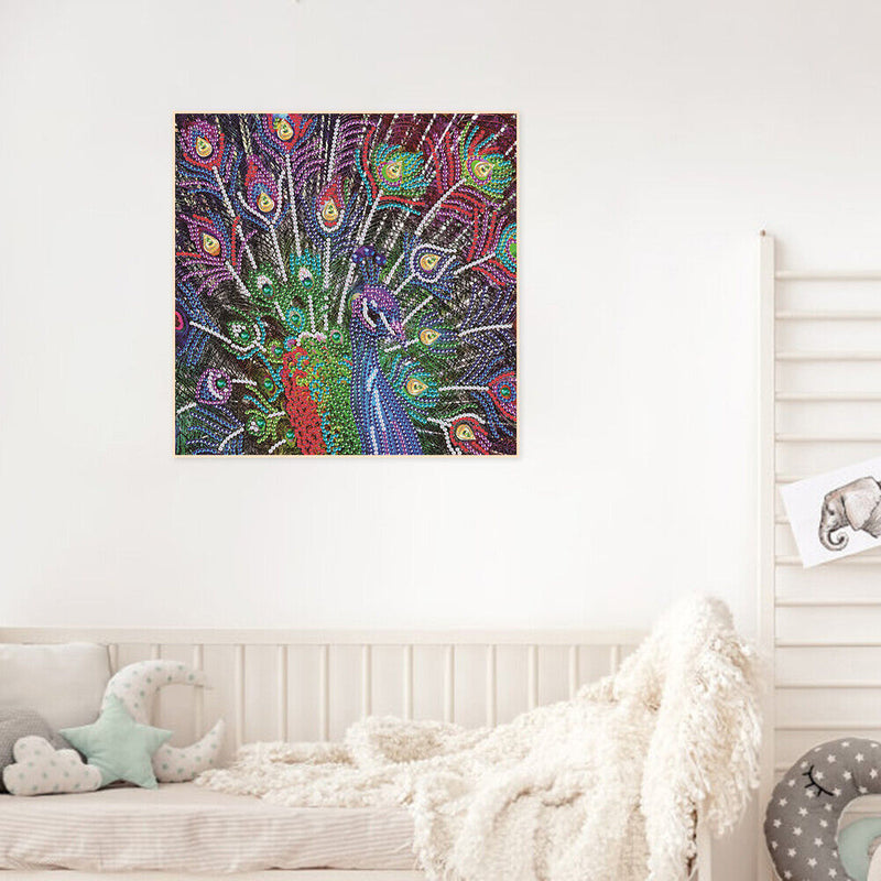 5D Diamond Painting Peacock Partial Special Shape Drill Wall DIY (UP273) Newly