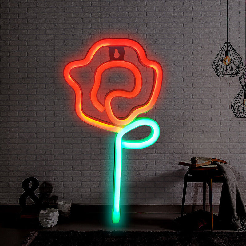 LED Neon Light Rose USB Battery Christmas Wedding Party Decor Lamp (Red B) Newly