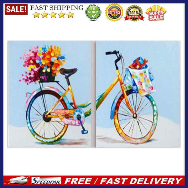 2 Panels Bike Oil Paint By Numbers Kits Canvas Drawing DIY Coloring Picture Art