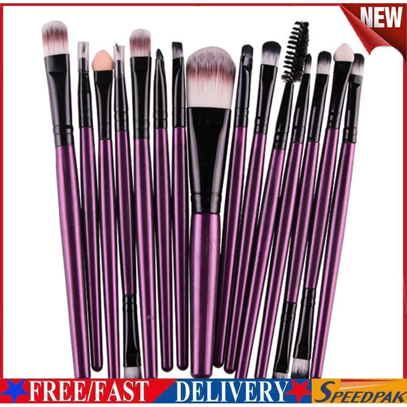 15Pcs Makup Brushes Tool Set Eyeshadow Eye Brush Kits?Purple Black?