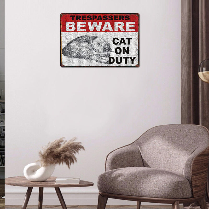 Beware Cat Retro Metal Plate Tin Sign Plaque Poster for Bar Club Cafe Arts