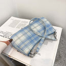 Plaid Print Soft Underarm Bag Cloth Handbags Women Shoulder Pouch (Blue)