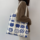 Women Cartoon Cat Print Shopping Bags Casual Large Capacity Canvas Shoulder Bag