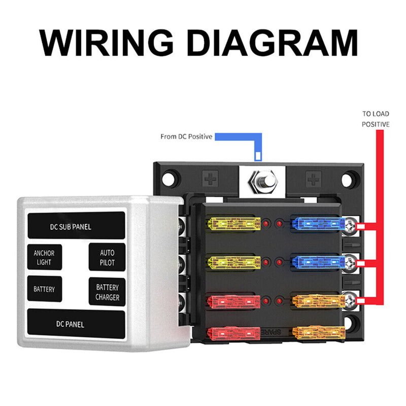12-32V 6 Way Car Boat Fuse Box with LED Indicator Holder for ATP/ATC/ATO