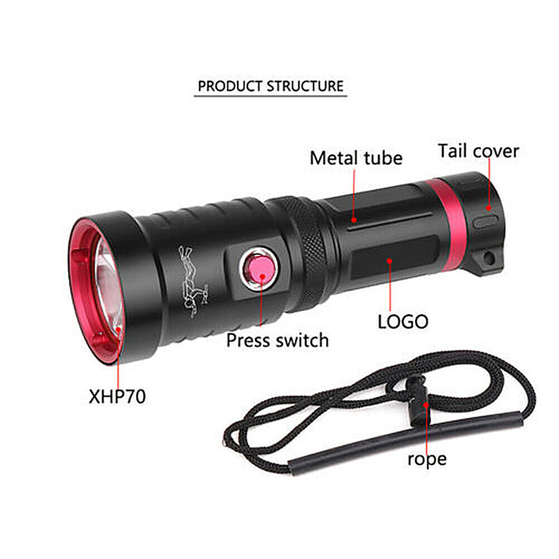 Brightest Professional Diving Flashlight XHP70 Dive Torch Underwater Flashlights