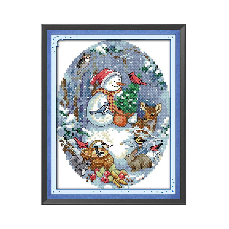 14CT Partial Cross Stitch Snowman Counted DIY Kits Handmade Cotton Embroidery
