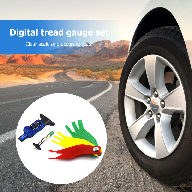 Car Tire Depth Gauge Meter with Tire Pattern Pen Friction Disc Ruler