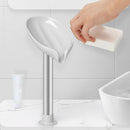 Leaf Shape Soap Box Drain Stand Suction Cup Punch-free Holder (Long Grey)