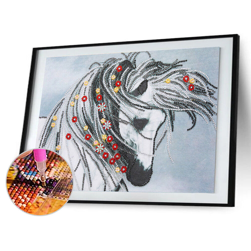 Mosaic Special Shaped DIY 5D White Horse Diamond Painting Drawing Wall Kit Newly