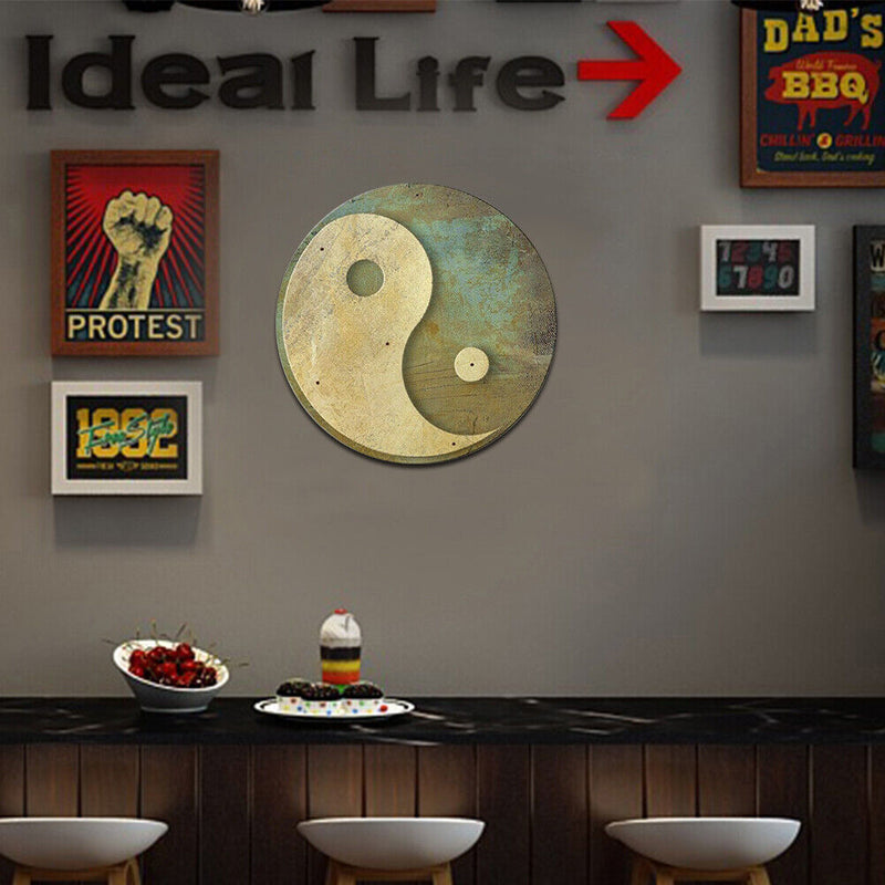 Round Yin and Yang Metal Plate Tin Sign Poster Plate Wall Home Decor Iron Paint
