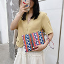 Ethnic Style Women Canvas Print Envelope Wristlet Bag Purse Handbag (Pink)