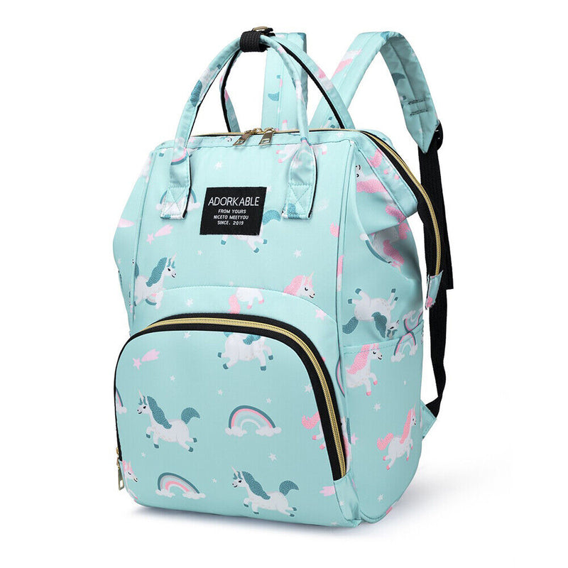 Fashion Women Printing Mummy Diaper Bag Nappy Large Handbag (Green Rainbow)