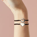 Stainless Steel Hollow Love Adjustable Women Bracelet Set Woven Hand Strap