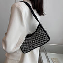 Casual Rhinestone Shoulder Bag Women Diamond Suede Underarm Handbag (Black)
