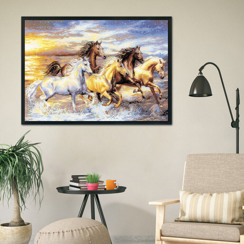 11CT Canvas Horse Embroidery Stamped Cotton Thread Handmade DIY Cross Stitch Kit