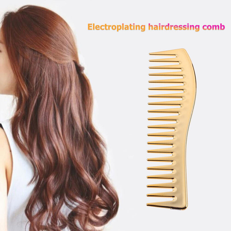 Electroplating Hairdressing Comb Hair Brush Large Wide Tooth Combs (Yellow)