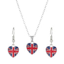 Heart-shape Necklace & Earrings Set Union Jack Jubilee Pendants Birthday V5G8