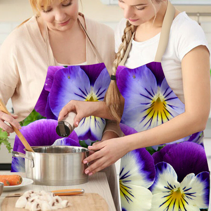 Purple Flower Linen Apron Waterproof Kitchen Cooking Bib Pinafore (82x68cm)