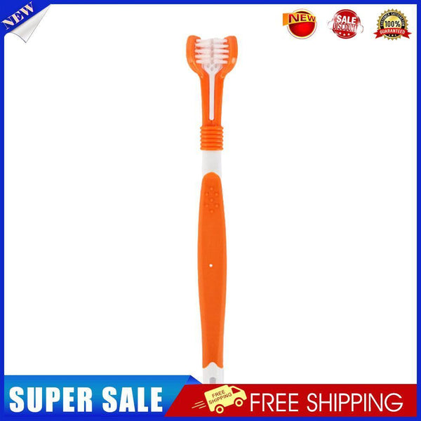 Three Sided Pet Toothbrush Dog Soft Brush Bad Breath Tartar Tool (Orange)