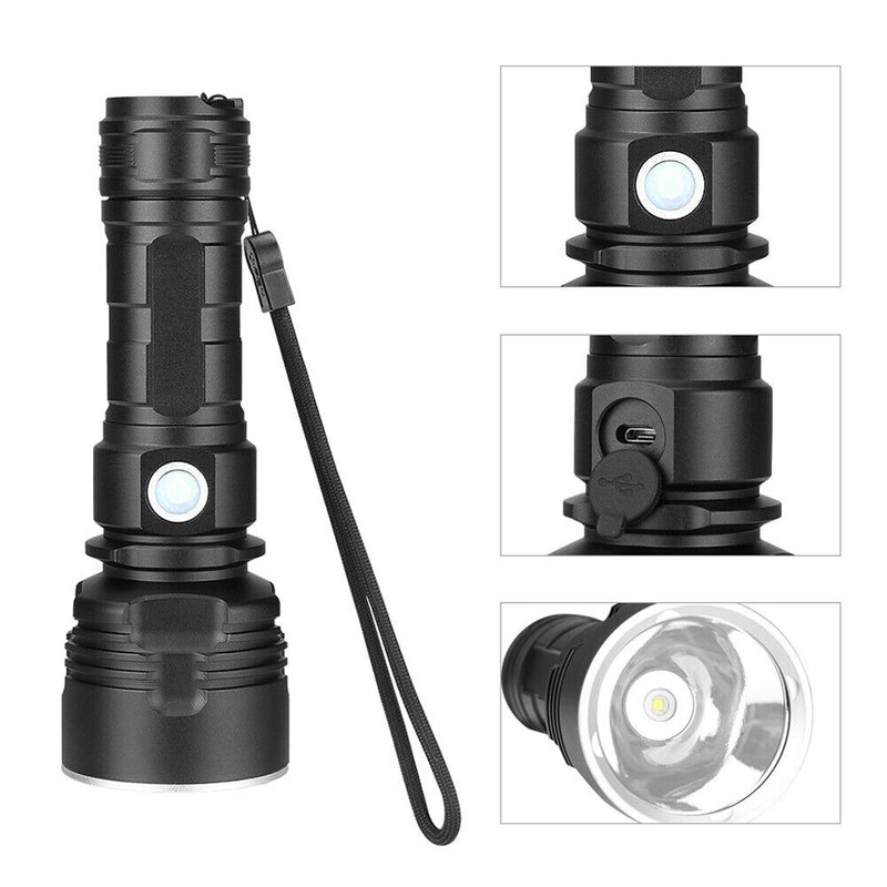 Powerful Flashlight XHP70 LED 3 Mode USB Rechargeable Waterproof Torch Lamp