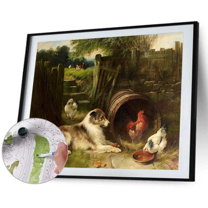 Dog Chicken Oil Paint By Numbers Kit DIY Acrylic Painting on Canvas (B1487)