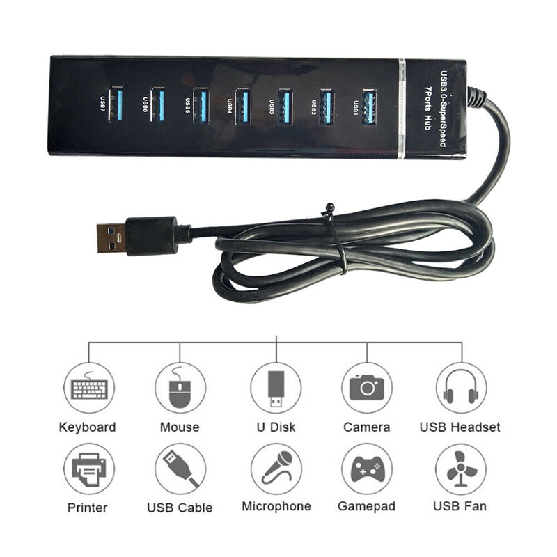 Universal USB Hub Docking Station PC Accessory Plug-and-Play (7 Port-120cm)