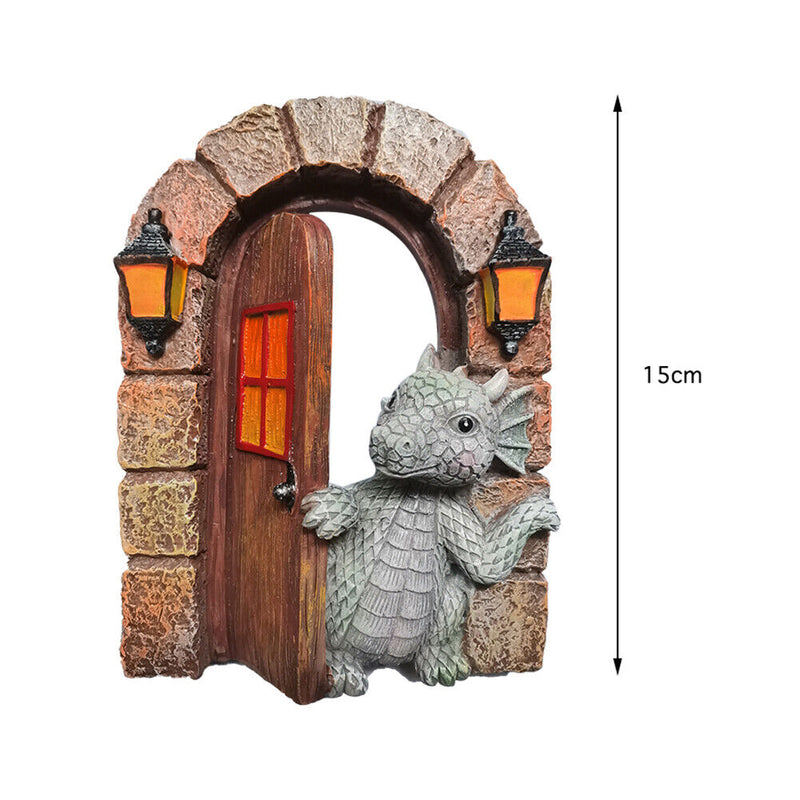 Dinosaur Climbing Windows Sculpture Garden Dragon Opening Door Statue (B) Newly