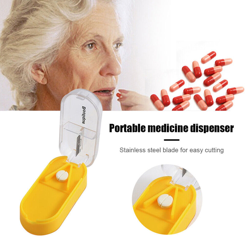 Rectangular Medicine Splitter Box Pill Dispenser Storage Case Tablets Cutter
