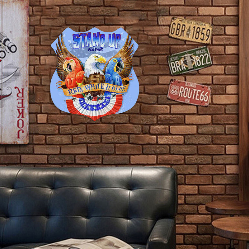 Shield Shape Independence Day Eagle Metal Plate Tin Sign Wall Plaque Poster