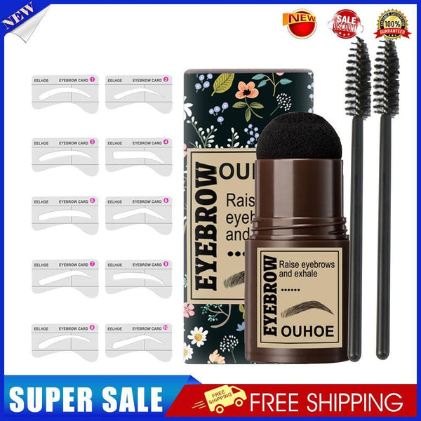 Waterproof EyeBrow Powder Stamp Brow Stencils Shaping Kit (Black Brown)