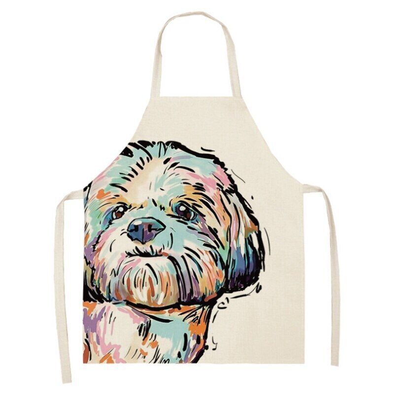 Linen Dog Print Kitchen Aprons Bibs for Women Men Household Dinner Cooking