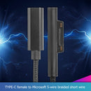 65W PD USB Type C Female Adapter Braided Cable for Microsoft Surface Pro 5