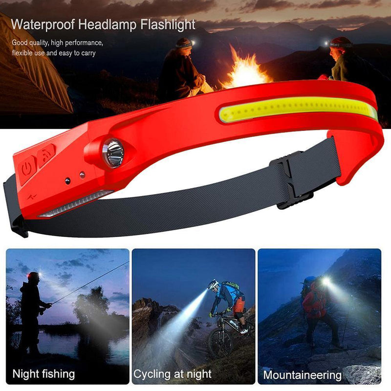 COB LED Headlamp Sensor Headlight Rechargeable Outdoor Work Light (Red)