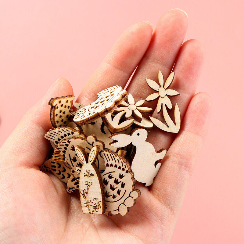 Wooden Eggs DIY Craft Easter Rabbit Wood Chips Easter Decorations Wood Slice