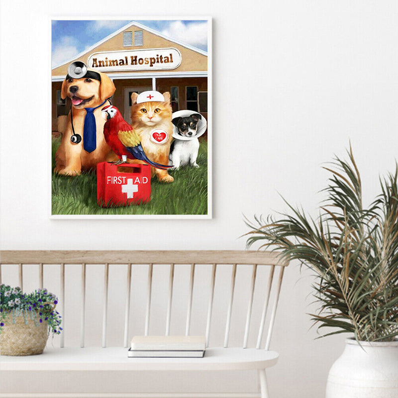 Dog Cat Doctor Drawing Frameless DIY Oil Paint by Numbers Canvas Home Decor