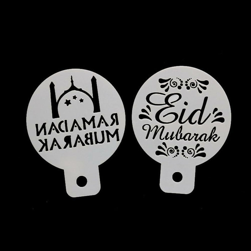 8pcs Eid Mubarak Coffee Spray Stencils Cookie Pastry Cakes Molds Festival Partys